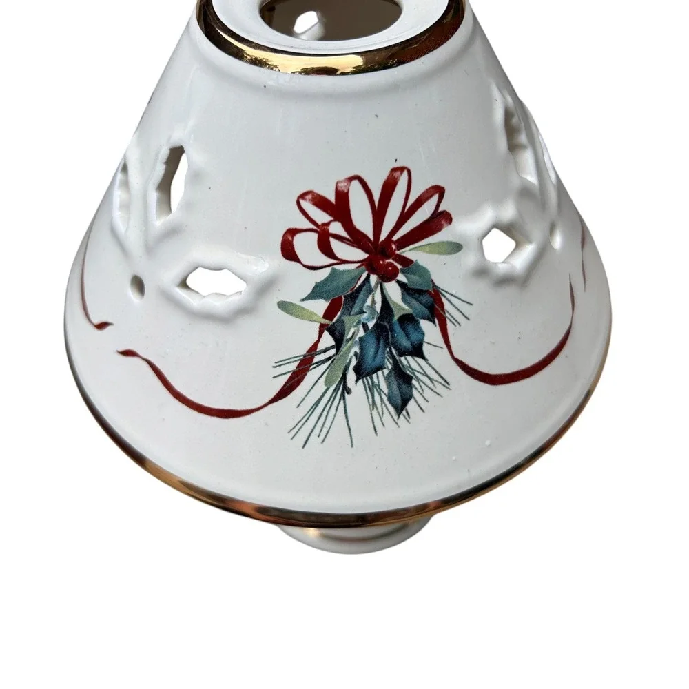 Lenox‎ Tealight Lamp Winter Greetings Cardinal Holly Gold Trim Ivory OS